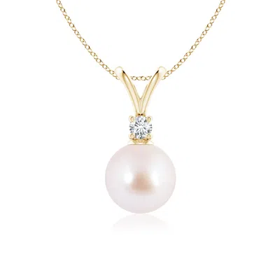 Angara 8mm Japanese Akoya Pearl V-bale Pendant In Yellow