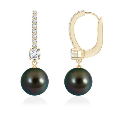 Angara 8mm Leverback Tahitian Pearl Drop Earrings In Black