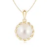 Angara 8mm Rope-framed Freshwater Pearl Pendant In Yellow Gold/white
