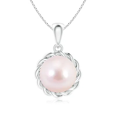 Angara 8mm Rope-framed Japanese Akoya Pearl Pendant In Pink