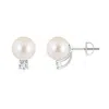 Angara 8mm Solitaire Freshwater Pearl Studs With Diamond In Platinum/white