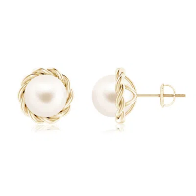 Angara 8mm Solitaire Freshwater Pearl Twist Rope Studs In Gold
