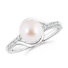 Angara 8mm Solitaire Japanese Akoya Pearl Bypass Ring With Diamonds In White Gold/ivory