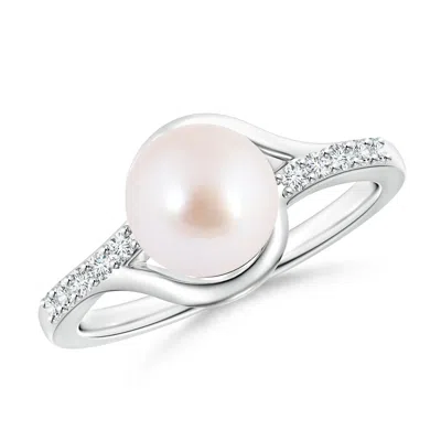 Angara 8mm Solitaire Japanese Akoya Pearl Bypass Ring With Diamonds In Gray