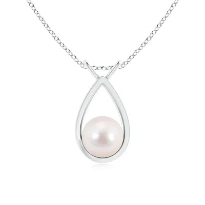 Angara 8mm Solitaire Japanese Akoya Pearl V-bale Drop Pendant In Metallic