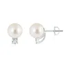 Angara 8mm Solitaire South Sea Pearl Studs With Diamond In White Gold/white