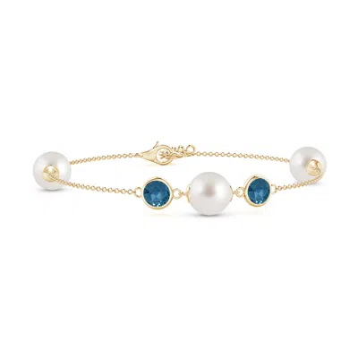 Angara 8mm South Sea Pearl And London Blue Topaz Bracelet In Gold