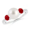 Angara 8mm South Sea Pearl & Ruby Engagement Ring In White Gold/white