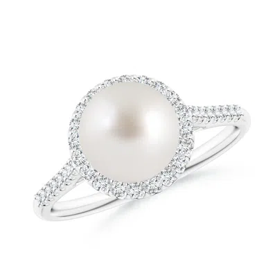 Angara 8mm South Sea Pearl Diamond Halo Ring In White