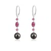 Angara 8mm Tahitian Pearl Earrings With Pink Tourmalines In White Gold/black