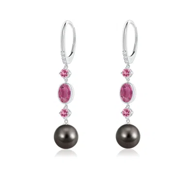 Angara 8mm Tahitian Pearl Earrings With Pink Tourmalines