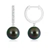 Angara 8mm Tahitian Pearl Huggie Hoop Earrings In White Gold/peacock