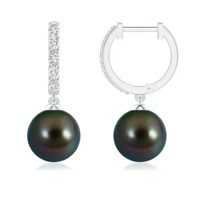 Angara 8mm Tahitian Pearl Huggie Hoop Earrings In Black