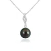 Angara 8mm Tahitian Pearl Pendant With Flame Motif In White Gold/peacock