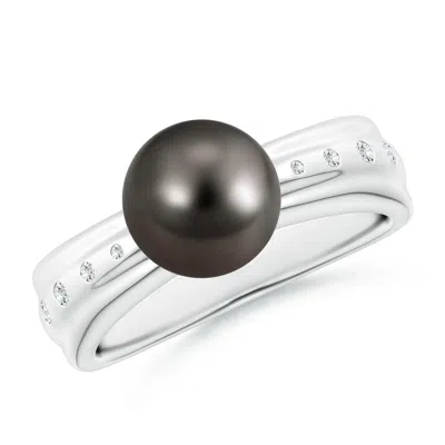 Angara 8mm Tahitian Pearl Ring With Flush-set Diamonds In Black