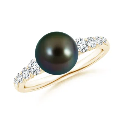 Angara 8mm Tahitian Pearl Ring With Graduated Diamonds In Black