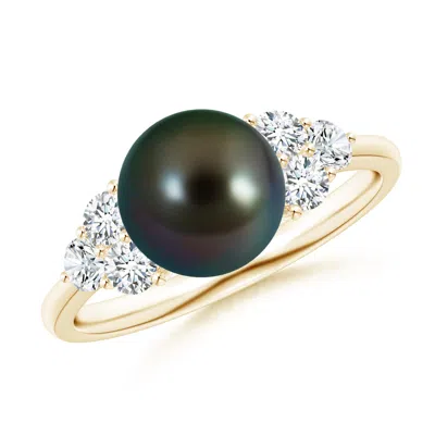 Angara 8mm Tahitian Pearl Trio Diamond Ring In Black