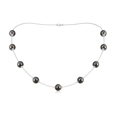 Angara 9-9.5mm 18" Tahitian Pearl Station Necklace In Black