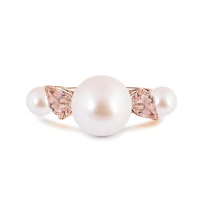 Angara 9 Mm Akoya Pearl And Tilted Pear Morganite Tapered Shank Ring In Pink