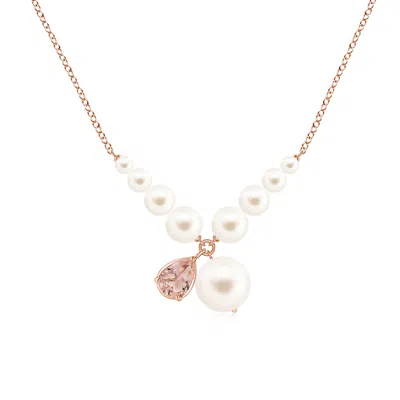 Angara 9 Mm Dual Freshwater Pearl And Pear Morganite Charm Necklace In Gold