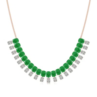 Angara 91.35 Ctw Cushion Rectangular Emerald And Diamond Fringe Necklace In Rose Gold/medium Green