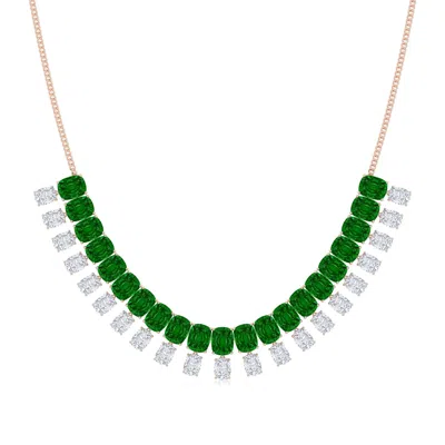 Angara 91.35 Ctw Cushion Rectangular Lab-grown Emerald And Diamond Fringe Necklace In Rose Gold/rich Green