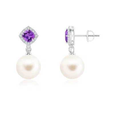 Angara 9mm Amethyst & Freshwater Pearl Dangle Earrings In White