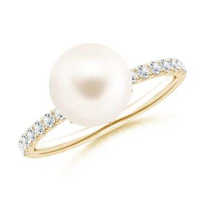 Angara 9mm Classic Freshwater Pearl & Diamond Solitaire Ring In Gold