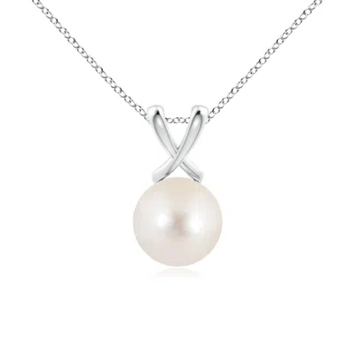 Angara 9mm Classic Freshwater Pearl Cross V-bale Pendant In White