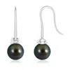 Angara 9mm Fish Hook Tahitian Pearl Drop Earrings In White Gold/peacock