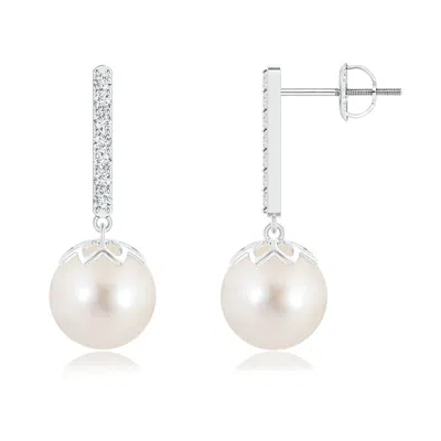 Angara 9mm Freshwater Pearl And Diamond Bar Drop Earrings In Metallic