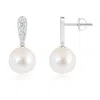 Angara 9mm Freshwater Pearl And Diamond Dangle Earrings In White Gold/white