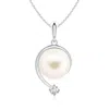 Angara 9mm Freshwater Pearl And Diamond Swirl Pendant In White Gold/white