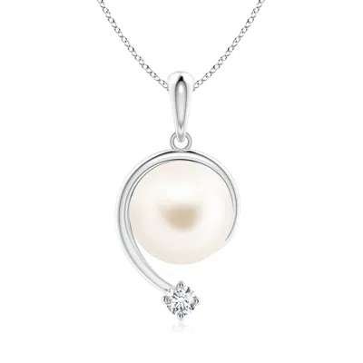 Angara 9mm Freshwater Pearl And Diamond Swirl Pendant In White