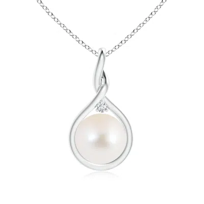 Angara 9mm Freshwater Pearl And Diamond Twist Bale Pendant In Metallic