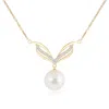 Angara 9mm Freshwater Pearl Angel Wings Necklace With Diamonds In Yellow Gold/white