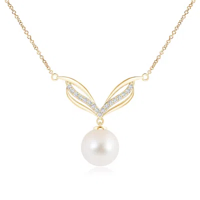 Angara 9mm Freshwater Pearl Angel Wings Necklace With Diamonds In Gold