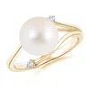 Angara 9mm Freshwater Pearl Bypass Split Shank Ring In Yellow Gold/white