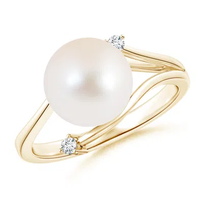 Angara 9mm Freshwater Pearl Bypass Split Shank Ring In Gold