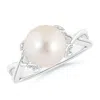Angara 9mm Freshwater Pearl Crossover Shank Engagement Ring In White Gold/white