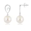 Angara 9mm Freshwater Pearl Drop Earrings With Metal Loop In White Gold/white