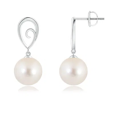Angara 9mm Freshwater Pearl Drop Earrings With Metal Loop In Metallic