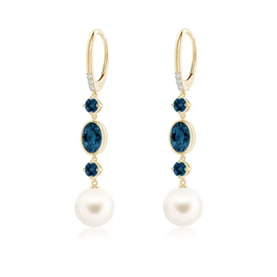 Angara 9mm Freshwater Pearl Earrings With London Blue Topazes