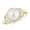 Angara 9mm Freshwater Pearl Halo Ring With Diamonds In Yellow Gold/white
