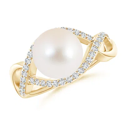 Angara 9mm Freshwater Pearl Infinity Ring With Diamonds In Gold