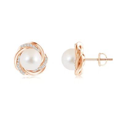 Angara 9mm Freshwater Pearl Knot Earrings With Diamonds In Gold