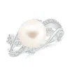 Angara 9mm Freshwater Pearl Olive Leaf Vine Ring In White Gold/white