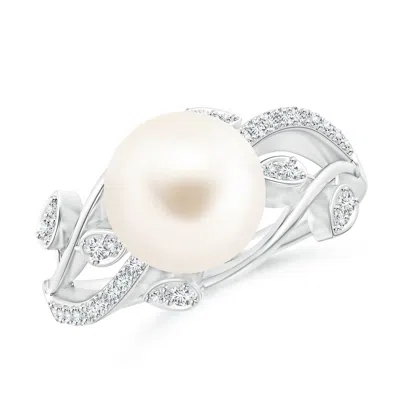 Angara 9mm Freshwater Pearl Olive Leaf Vine Ring In Pink