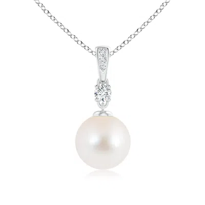 Angara 9mm Freshwater Pearl Pendant Necklace With Diamonds In Metallic