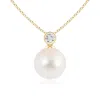Angara 9mm Freshwater Pearl Pendant With Bezel Diamond In Yellow Gold/white
